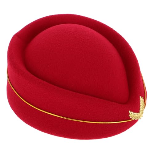 JUMPLAWN Damen Stewardess Hut aus Filz Elegante Flugbegleiterin Kopfbedeckung für Cosplay Bühnenaufführungen und Mottopartys Vielseitiges Accessoire Tiefroter Farbe von JUMPLAWN