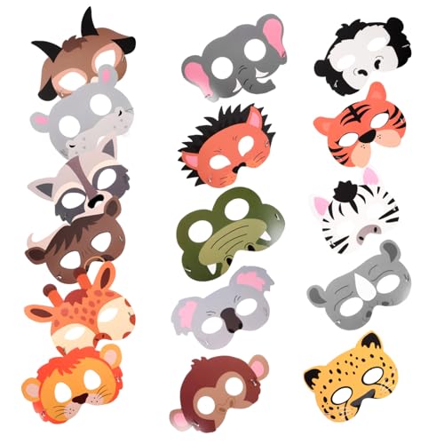 JUMPLAWN Dschungel Tierpapiermasken Tiermasken Für Kindergeburtstag Deko Für Dschungelthemenpartys Ausmalmasken Für Kreative Bastelaktivitäten Partyzubehör von JUMPLAWN