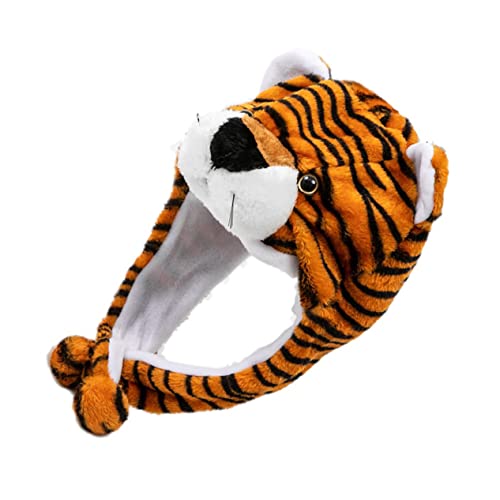 JUMPLAWN Elastische Tiger Kopfbedeckung Wintermütze Plüsch Tiermütze Niedlich Warm Zubehör Festliche Dekoration Braun von JUMPLAWN
