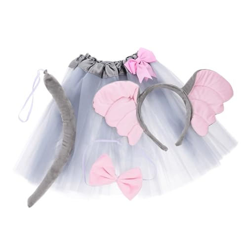 JUMPLAWN Elefantenkostüm Set mit Weichem Ohr Stirnband und Grauem Tüllrock Leichtes Animal Cosplay für Fasching Halloween und Mädchenspaß Bequem und Dekorativ für Karneval und Party von JUMPLAWN