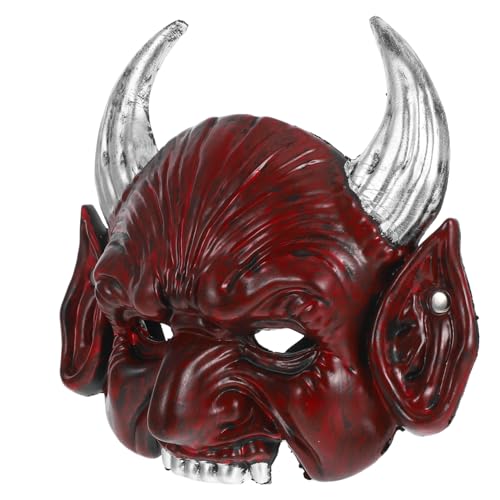 JUMPLAWN Gruselige Rote Teufelsmaske mit Hörnern für Cosplay und Kostümpartys Hochwertige Horrormaske für Erwachsene und Teens von JUMPLAWN