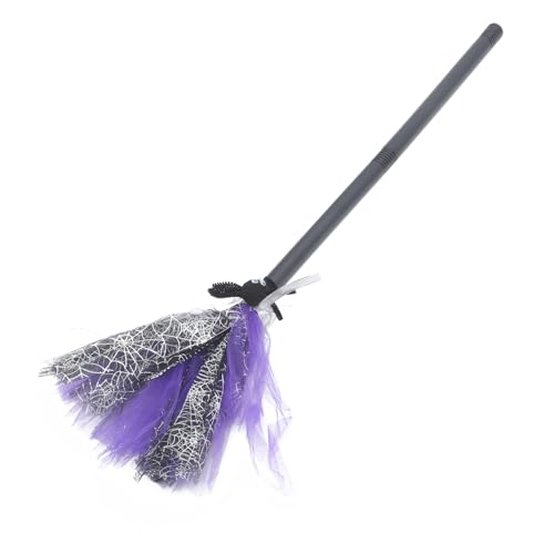 JUMPLAWN Halloween Hexenbesen Deko Besom Prop aus Leichtem Kunststoff und Gauze Violetter Hexenbesen für Cosplay Party Maskerade und Vielseitiges Halloween Kostüm Zubehör von JUMPLAWN