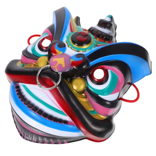 JUMPLAWN Handgefertigte Blaue Löwenmaske mit Elastischem Band Lebensechte Chinesische Tanzlöwen Maskerade für Party Cosplay und Bühnenauftritte Dekorative Kulturrequisite von JUMPLAWN