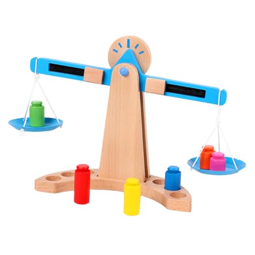 JUMPLAWN Holz Balance Waage Lernspielzeug Gewichtskala Pädagogisch Sicher Abgerundete Oberfläche Bunte Gewichte Fördert Rechenfähigkeit und Farberkennung von JUMPLAWN