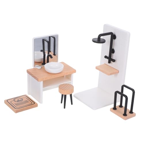 JUMPLAWN Maßstab Badezimmer Deko mit Waschbecken Handtuchhalter Hocker und Duschraum für Puppenhaus DIY Badezimmergestaltung von JUMPLAWN