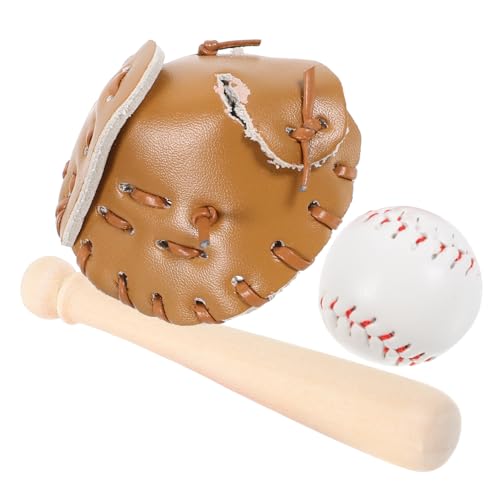 JUMPLAWN Mini Baseball mit Handschuh und Ball Naturfarbenes Miniatur sportmodell für Mini Haus Dekoration Leicht Detailreich Zubehör für Freizeitspaß und von JUMPLAWN