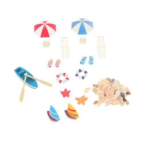 JUMPLAWN Mini Strand Deko Set Teilig Resin Boot Strandliege Sonnenschirm Hausschuhe für Miniaturhäuser und Sandkästen für Kreative DIY Projekte von JUMPLAWN