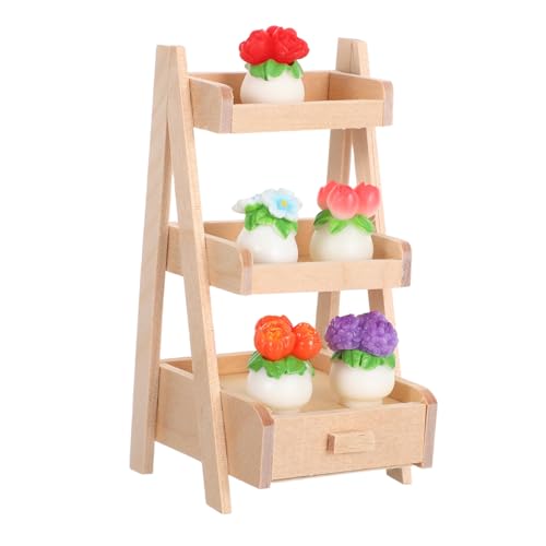 JUMPLAWN Miniatur Blumentopf Modell mit Ständer Resin Mini Pflanzen Dekoration für Puppenhaus Teiliges Bunte Mini Kunstpflanzen für Kleine Räume und DIY Deko von JUMPLAWN