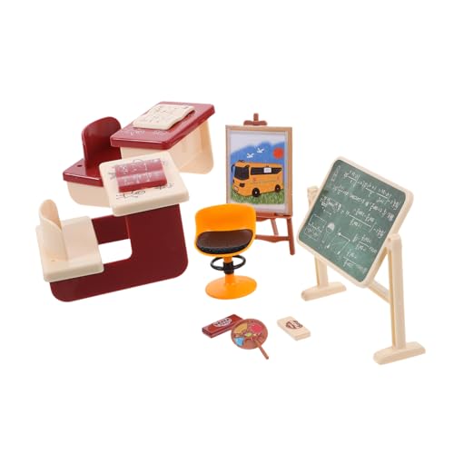 JUMPLAWN Miniatur Klassenzimmer Set Realistisches Mini Tafel Modell Puppenhaus Zubehör Leichtes DIY Schulmöbel Set für Spiel und Foto Requisiten von JUMPLAWN