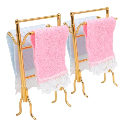 JUMPLAWN Miniatur Puppenhaus Handtuchhalter Set Realistisches Zubehör Für Badezimmer Szenen Miniatur Handtuchregale Für Puppenhaus Modelle Ornament Für Spielhaus Deko von JUMPLAWN