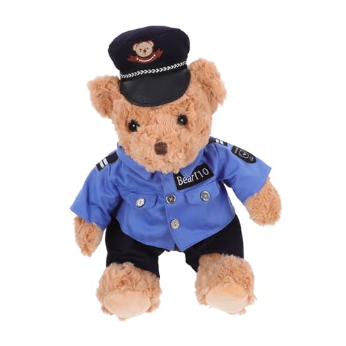 JUMPLAWN Plüsch Polizeibär Weiches Kuscheltier mit Uniform und Mütze Perfektes für Teenager Dekorativ und Funktional für Spiel und von JUMPLAWN