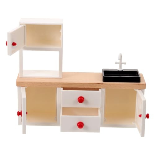 JUMPLAWN Puppenhaus Küchenspüle Miniaturschrank mit Spüle 1:12 Kleiner Möbel für Puppenhaus und Badezimmer Holz Dekorativ und Praktisch von JUMPLAWN