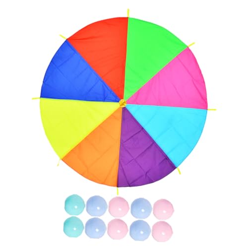 JUMPLAWN Regenbogen Fallschirm Buntes Outdoor Lernspielzeug für Zusammenarbeit Motorik Training Kooperative Bewegung Spiel für Kindergarten und Familien Zufällige Farbe Zufällige Farbe von JUMPLAWN