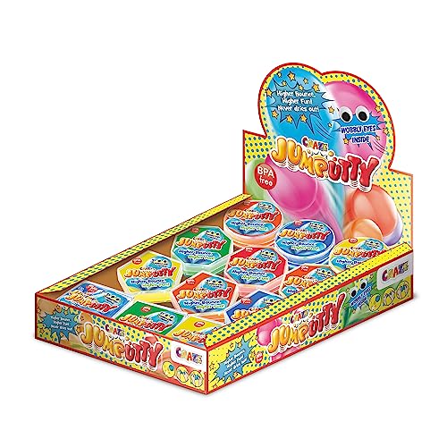 JUMPUTTY Hüpfende Kinderknete Komplettes Thekendisplay mit 24 Dosen , Springknete zum Mitnehmen , 5 verschiedenen Farben von JUMPUTTY