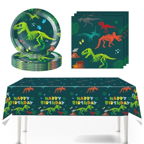 Dinosaurier Partygeschirr, Pappteller Kindergeburtstag Party Set, Dino Kindergeburtstag Pappteller Tiere Dschungel für Junge Motto Party (grün) von JUNBAOYYDS