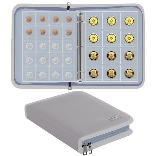 JUNDUN Feuerfestes Münzsammelalbum für Sammler, 260 Taschen Münzsammelbuch mit Reißverschlüsse, Münzsammelorganisator Aufbewahrungsbox Album für 20/25/27/30/38mm Münzen(Silber) von JUNDUN