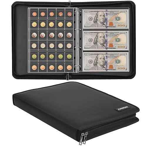 Münzsammelbuchhalter für Sammler, 300 Taschen, feuerfestes Münzsammelalbum & 36 Hüllen, Geldaufbewahrungskoffer für Münzen, Währung, Sammlerbedarf, Rechnung, Pennies, Viertel, Briefmarken von JUNDUN