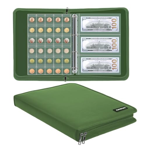 Münzsammelbuchhalter für Sammler, 300 Taschen feuerfestes Münzsammelalbum & 36 Hülsen Geldaufbewahrungsbehälter für Münz-Währungssammelzubehör, Geldscheine, Pennies, Briefmarken(Grün) von JUNDUN