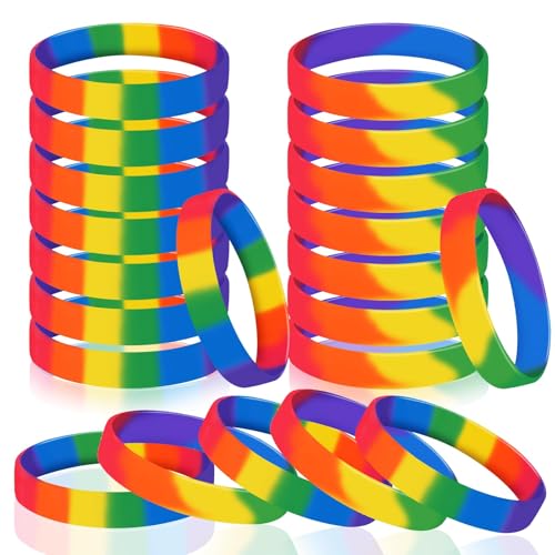 JUNEBRUSHS Pride Armband, 24 Stück Regenbogen Silikon Armband Pride Gummi LGBTQ Accessoires für Parades Dekorationen von JUNEBRUSHS