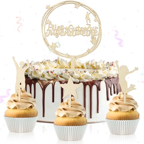 JUNEBRUSHS Jugendweihe Tortendeko Holz, 4 Stück Jugendweihe Tortenaufsteller und Stern Cake Topper Kuchen Deko Jugendweihe für Mädchen und Jungen Erwachsenenzeremonie Partydekoration JUNEBRUSHS Jugendweihe Tortendeko Holz, 4 Stück Jugendweihe Tortenaufsteller und Stern Cake Topper Kuchen Deko Jugendweihe für Mädchen und Jungen Erwachsenenzeremonie Partydekoration von JUNEBRUSHS