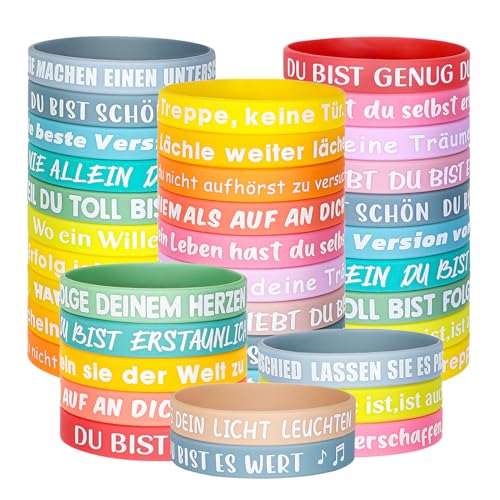 JUNEBRUSHS Motivationsarmbänder, 30 Stück Inspirierende Silikon Armbänder Silikonarmband mit Positiven Sprüchen Mutmacher Geschenke Party Mitgebsel für Schüler Teenager Kinder(15 Stile) JUNEBRUSHS Motivationsarmbänder, 30 Stück Inspirierende Silikon Armbänder Silikonarmband mit Positiven Sprüchen Mutmacher Geschenke Party Mitgebsel für Schüler Teenager Kinder(15 Stile) von JUNEBRUSHS