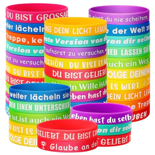 JUNEBRUSHS Motivationsarmbänder, 30 Stück Silikonarmband mit Positiven Sprüchen Inspirierende Silikon Armbänder Glücksbringer Kinder Mutmacher Geschenke Party Mitgebsel für Schüler Teenager Kinder JUNEBRUSHS Motivationsarmbänder, 30 Stück Silikonarmband mit Positiven Sprüchen Inspirierende Silikon Armbänder Glücksbringer Kinder Mutmacher Geschenke Party Mitgebsel für Schüler Teenager Kinder von JUNEBRUSHS