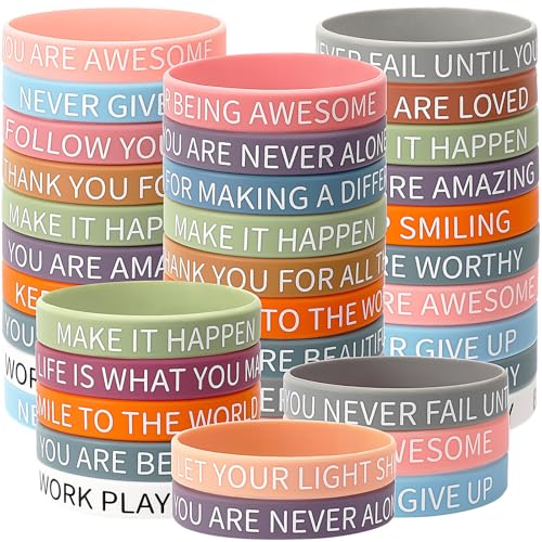 JUNEBRUSHS Motivierende Silikon-Armbänder in Großpackung, bunt, inspirierendes Zubehör, Armbänder für Damen, Herren, Kinder, Teenager, Lehrer, Zuhause, Büro, Schulanfang, Partyzubehör, 30 Stück (15 von JUNEBRUSHS