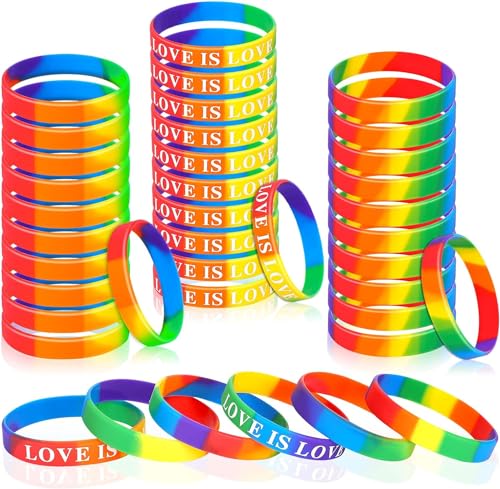 JUNEBRUSHS Pride Armband, 42 Stück Regenbogen Silikon Armbänder, LGBTQ Gummi Accessoires (3 Designs) von JUNEBRUSHS