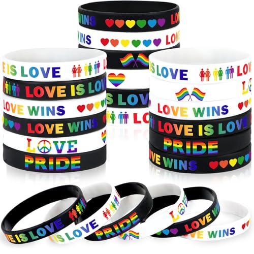 JUNEBRUSHS Regenbogen-Armbänder aus Silikon, LGBT-Unterstützung, Gummi-Armbänder für Pride Day, Monat, Paraden, Dekorationen, Partyzubehör, 42 Stück JUNEBRUSHS Regenbogen-Armbänder aus Silikon, LGBT-Unterstützung, Gummi-Armbänder für Pride Day, Monat, Paraden, Dekorationen, Partyzubehör, 42 Stück von JUNEBRUSHS