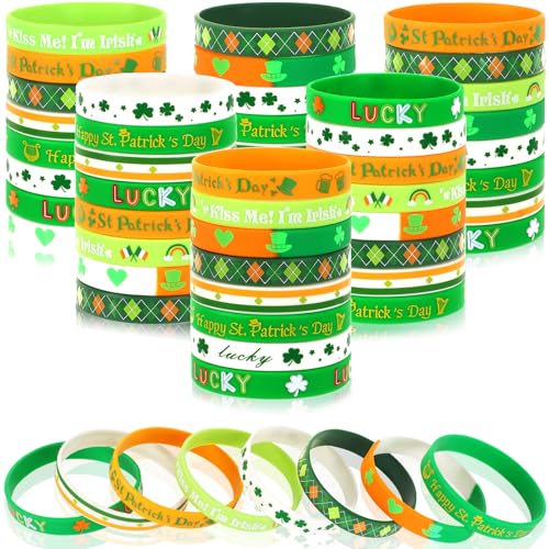 JUNEBRUSHS Silikon-Armbänder für St. Patrick's Day, Kleeblatt, Glücksbringer, Gummi-Armbänder für St. Patrick's Day, irische Party, Goodie Bag Stuffers, Füllstoffe, Dekorationen, Zubehör, 64 Stück JUNEBRUSHS Silikon-Armbänder für St. Patrick's Day, Kleeblatt, Glücksbringer, Gummi-Armbänder für St. Patrick's Day, irische Party, Goodie Bag Stuffers, Füllstoffe, Dekorationen, Zubehör, 64 Stück von JUNEBRUSHS