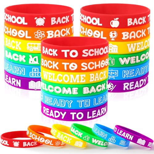 JUNEBRUSHS Silikon-Armbänder zum Schulanfang, Gummi-Armbänder für den ersten Schultag, Geschenke, Preis, Schuldekorationen, Zubehör, Füllstoffe (6 Designs), 42 Stück von JUNEBRUSHS