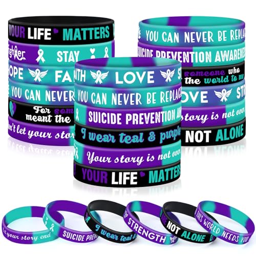 JUNEBRUSHS Silikon-Armbänder zur Selbstmordprävention, 42 Stück, Violett, Blaugrün, inspirierende Gummi-Armbänder für Selbstmordprävention, Bewusstsein, inspirierende Wohltätigkeitsorganisation, JUNEBRUSHS Silikon-Armbänder zur Selbstmordprävention, 42 Stück, Violett, Blaugrün, inspirierende Gummi-Armbänder für Selbstmordprävention, Bewusstsein, inspirierende Wohltätigkeitsorganisation, von JUNEBRUSHS