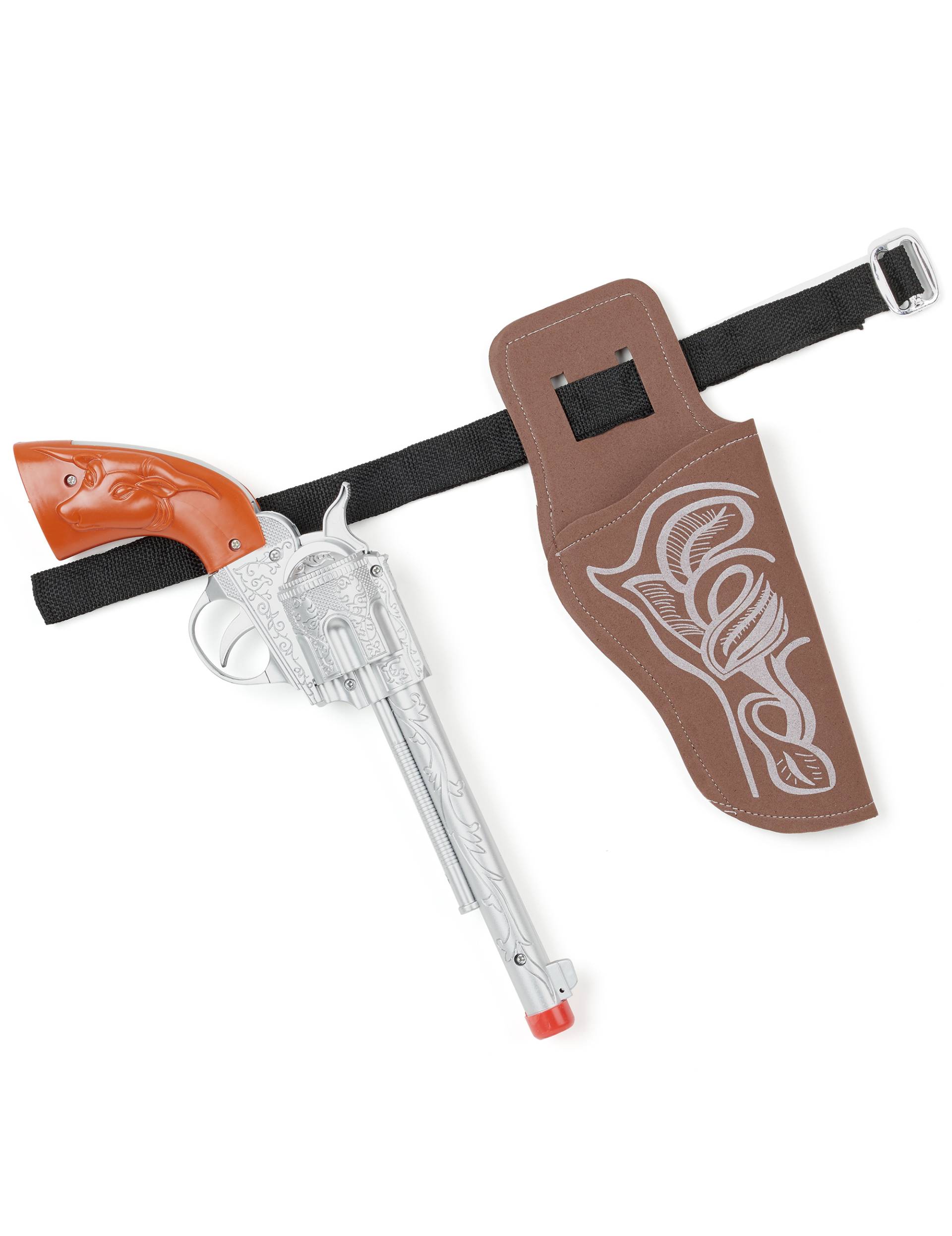 Cowboy Revolver mit Holster für Kinder braun-silber-schwarz von KARNEVAL-MEGASTORE