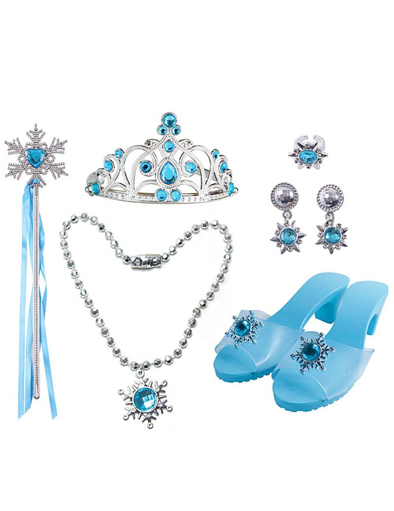 Eisprinzessin Zubehör-Set für Mädchen 6-teilig silberfarben-blau von KARNEVAL-MEGASTORE