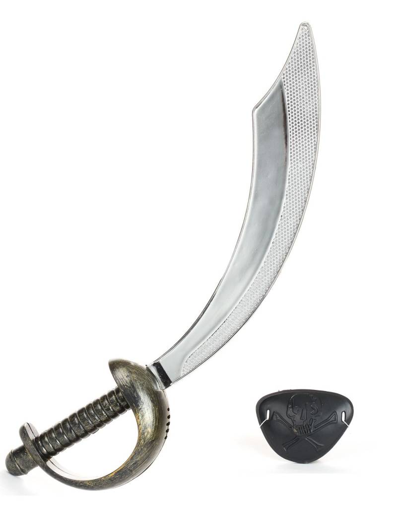 Pirat Kostüm-Set Augenklappe und Säbel schwarz-silber 46cm von KARNEVAL-MEGASTORE