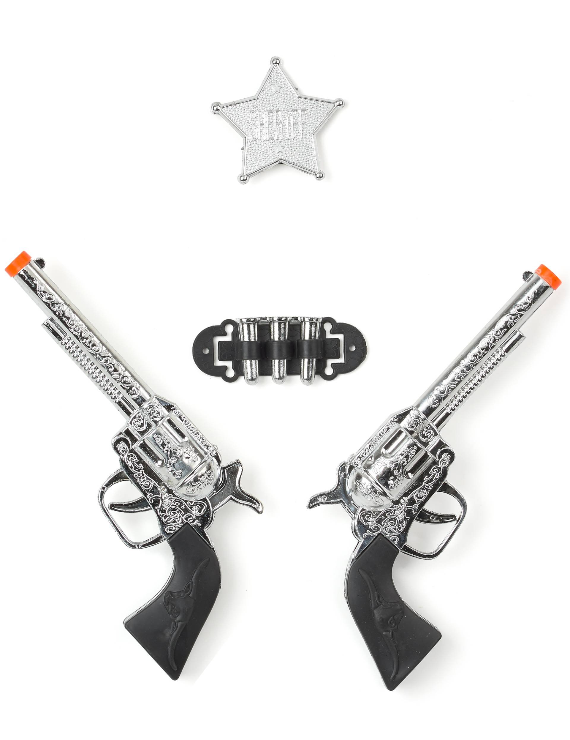 Sheriff-Set mit Revolvern und Stern silber-schwarz von KARNEVAL-MEGASTORE