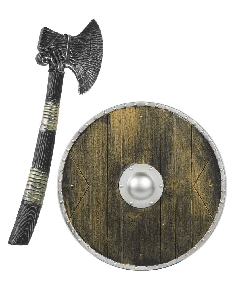 Wikinger Waffen-Set Axt und Schild für Kinder braun-grau von KARNEVAL-MEGASTORE