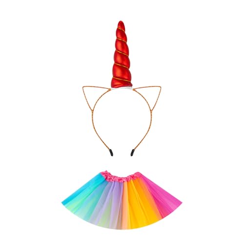 JUNNASALIKER 1/2pcs Einhörner Kostüme Für Mädchen Prinzessin Tutu Rock Mit Unicorns Stirnband Geburtstag Halloween Weihnachtsfeier Outfits von JUNNASALIKER