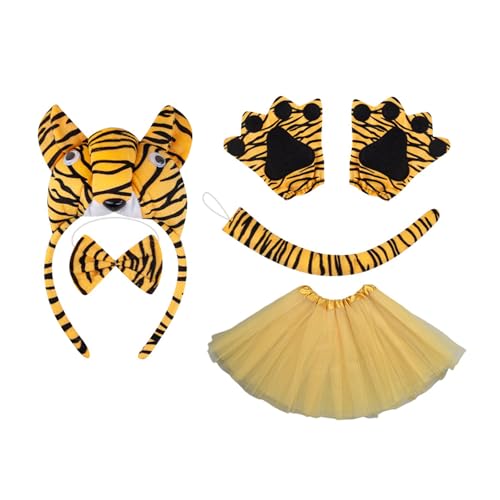 JUNNASALIKER 1/3/4/5 Tigre Ohren Stirnband Bowtie Tail Face Sticker Animal Tigre Kostümzubehör Set Halloween Cosplay Kostüm von JUNNASALIKER