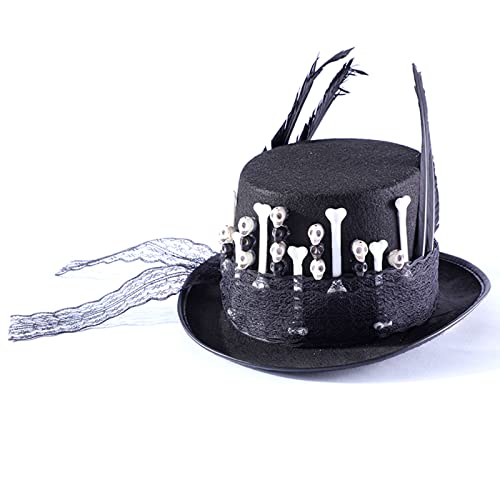 JUNNASALIKER Erwachsene Schwarze Gotische Gotik Voodoo Top Hexenhut Mit Schädelknochen Halloween Für Themenparty Feder Weihnachten von JUNNASALIKER