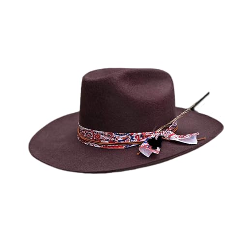 JUNNASALIKER Fedoras Für Maskeraden Vintage Wolle Jazzy Mit Stoff Blumenband Erwachsener Konzert Kostümzubehör Kopfbedeckung Kopfstück von JUNNASALIKER