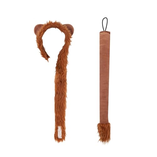 JUNNASALIKER Löwen Stirnband Plüsch Schwanz Löwen Pfoten Handschuhe Löwen Gesichtsaufkleber Schönes Löwen Kostüm Set Für Halloween Cosplay Party von JUNNASALIKER