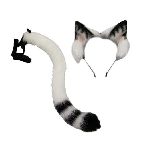 JUNNASALIKER Wolf Füchse Ohren Stirnbandkatzen Schwanz Weiche Plüsch Für Weihnachten Halloween Cosplay Party Kostümzubehör Verstellbar von JUNNASALIKER