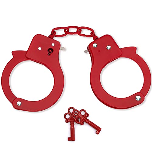 JUNRUI Handschellen für Kinder, Spielzeug Handschellen aus Metall mit Schlüssel Handschellen Zubehör für Polizeispiele Party Requisiten Polizei Spiel Handschellen für Kinder (Rot) von JUNRUI