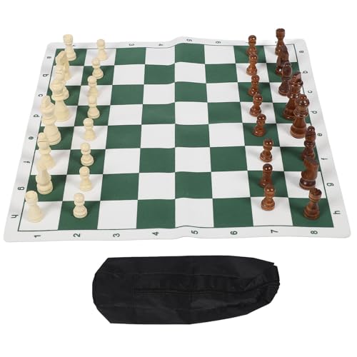 JUOPZKENN Internationales Schachspiel, Holzschachfigur mit PU-Lederbrett, Zusammenklappbares, Aufrollbares Schachspielset für die Freizeit Im Freien von JUOPZKENN