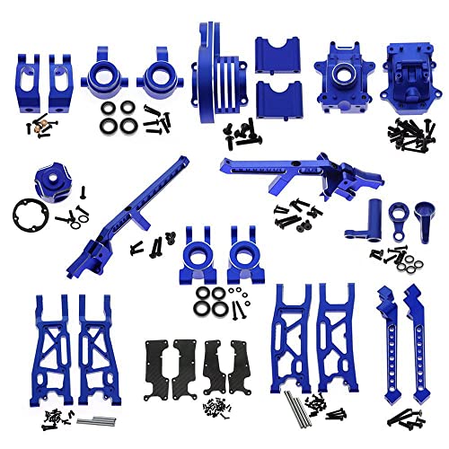 Aluminium-Querlenker, Wellenbox, Getriebe, Radsitz, Lenkgruppe, Fahrgestell, RC, Upgrade-Teile-Set für Traxxas 1/8 4WD SLEDG RC Auto (blau) von JUSHIDE