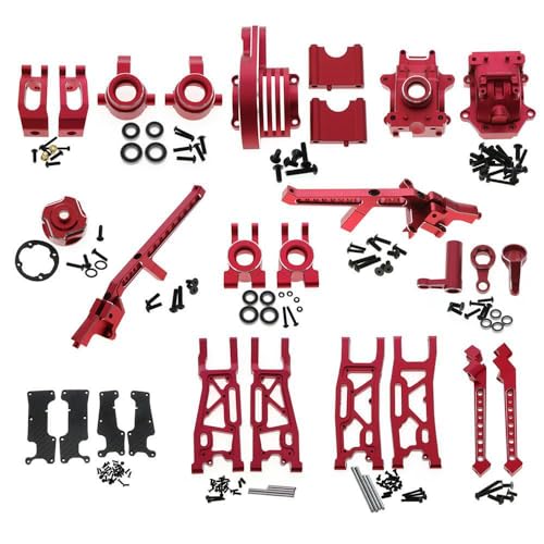 Aluminium-Querlenker, Wellenbox, Getriebe, Radsitz, Lenkgruppe, Fahrgestell, RC, Upgrade-Teile-Set für Traxxas 1/8 4WD SLEDG RC Auto (rot) von JUSHIDE