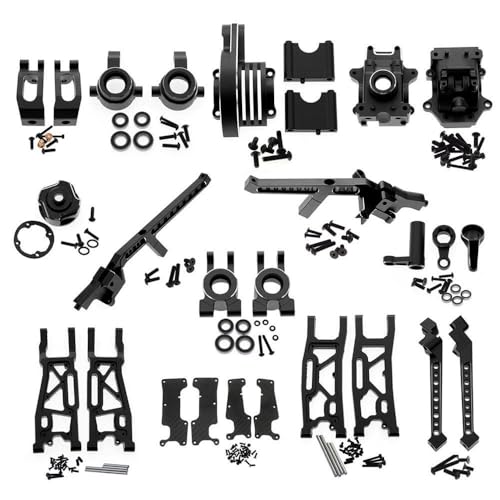 Aluminium-Querlenker, Wellenbox, Getriebe, Radsitz, Lenkgruppe, Fahrgestell, RC, Upgrade-Teile-Set für Traxxas 1/8 4WD SLEDG RC Auto (schwarz) von JUSHIDE