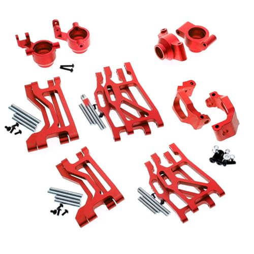 Aluminiumlegierung oberer unterer Querlenker, Lenkbecher, Hinterachs-Sitz, C-Sitz, RC, Upgrade-Teile-Set für Traxxas 1/10 Maxx Monster Truck-89076-4 RC Auto (rot) von JUSHIDE