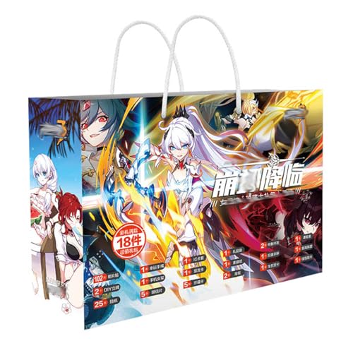 18 Hon Kai Impact Lucky Bag Deko | Anime Figur Acryl Stand, Aufkleber, Karten, Armband, Poster, Abzeichen, Lesezeichen | Hon Kai Impact Merch Box Set von JUSONGKWCP